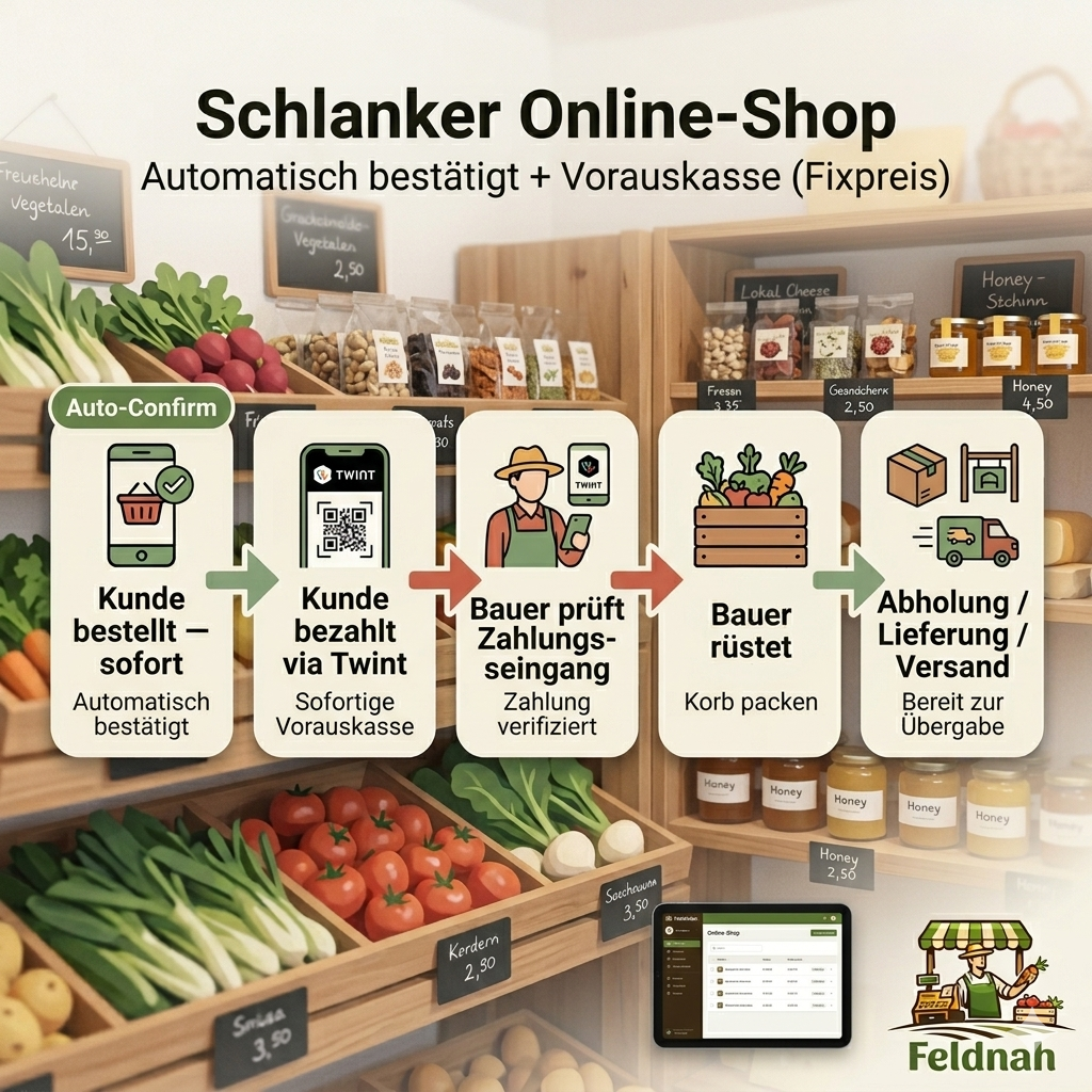 Schlanker Online-Shop: Automatisch bestätigt, Vorauskasse via TWINT, Bauer rüstet nach Zahlungseingang